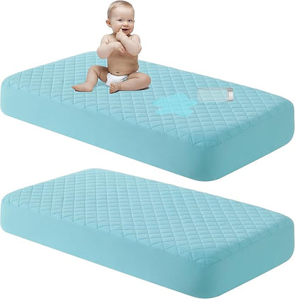 NTBAY 2 Pack Waterproof Mini Crib Mattress Protector, Quilted 24"x38" Fitted by NTBAY