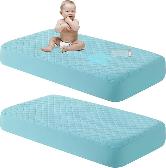 NTBAY 2 Pack Waterproof Crib Mattress Protector, Quilted 28"x52" Toddler Fitted by NTBAY