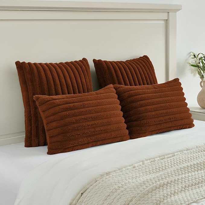 FUTEI Rust Throw Pillow Covers Set of 2, 12x20 Inch Striped Texture Lumbar - Image 5