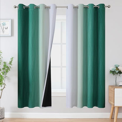 Estelar Textiler Green and Greyish White Blackout Curtains by ESTELARTEXTILER