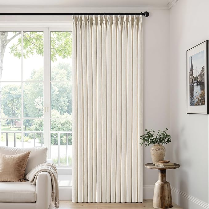 MIULEE Pinch Pleated Thick Linen Curtains 108 Inch 4 Panels Set Ivory Cream - Image 6