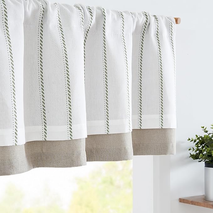 jinchan Nautical Valance Striped Linen Curtain 18 Inch Farmhouse Room Darkening by JINCHAN