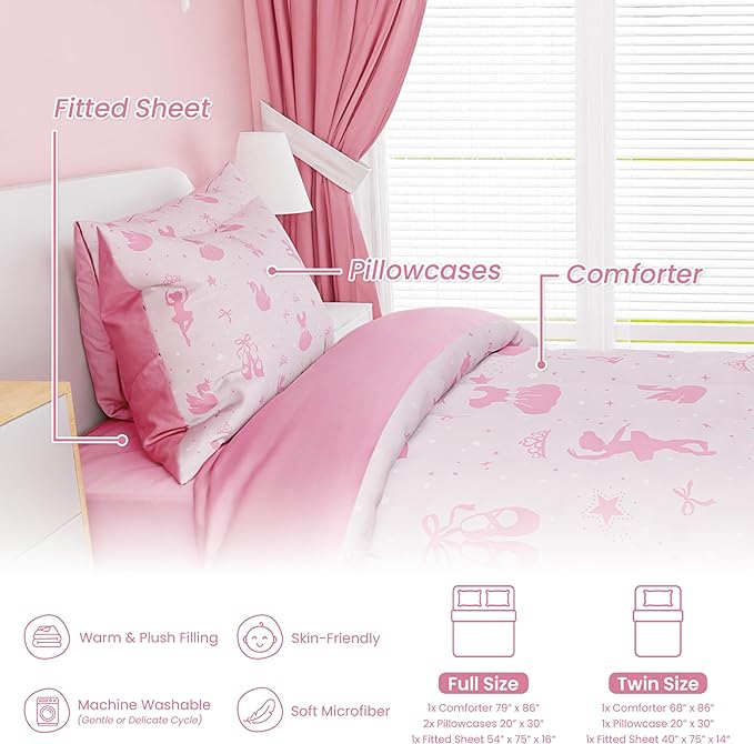 SANDJEST Ballerina Comforter Set Full Size 98x86in - Image 3