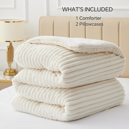bedelite fleece queen comforter set, fluffy bed set, package contents