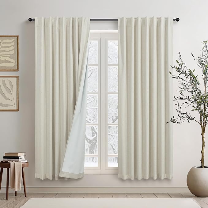 Neutral Burlap Curtains for Living Room 68 Inch Long Beige Closet Curtains for by DANCURTON