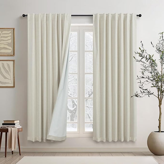 DANCURTON Living Room Black Out Curtains 63 Inch Long Boho Linen Blackout by DANCURTON