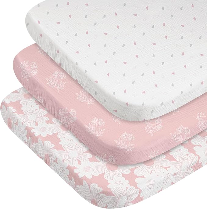 Gllquen Baby Muslin Mini Crib Sheets 3 Pack, Breathable Pack and Play Sheets - Image 9