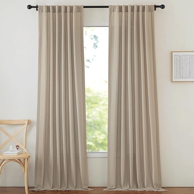 NICETOWN Thick Flax Linen Camel Curtains 108 inches Long, Pinch Pleated Linen - Image 2
