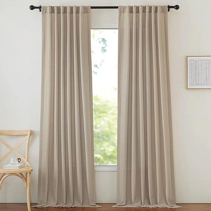 NICETOWN Thick Flax Linen Camel Curtains 108 inches Long, Pinch Pleated Linen - Image 2
