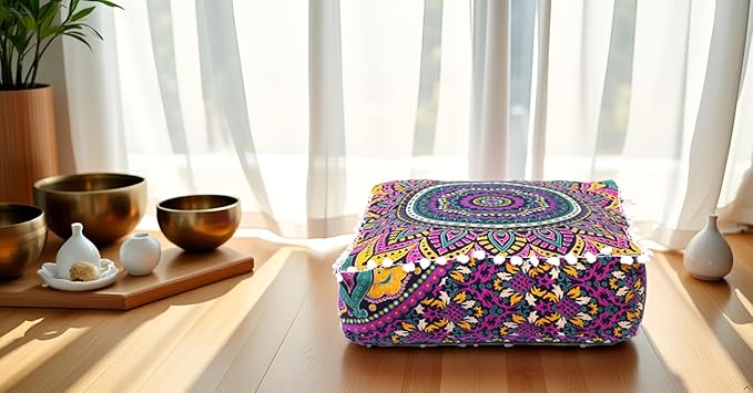 CRAFT KALA Large Hippie Mandala Meditation Floor Ottoman Pillow Cushion Pouf - Image 2