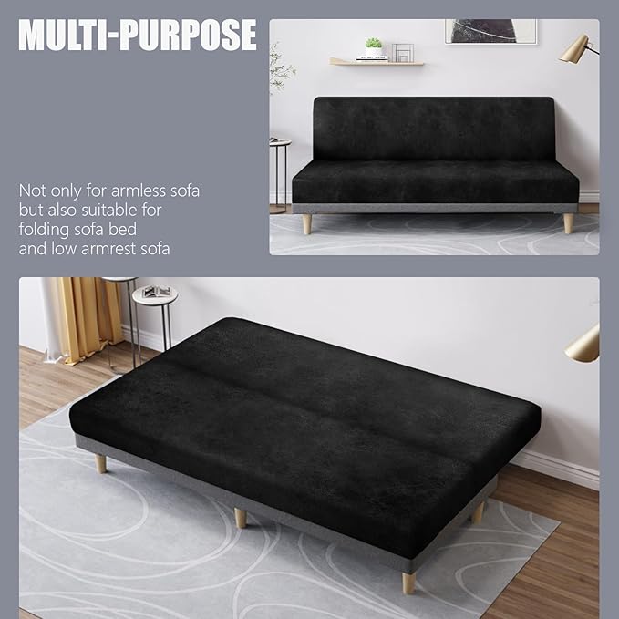 molasofa Leather Like Stretch Futon Slipcover Armless Futon Bed Sofa Cover - Image 5