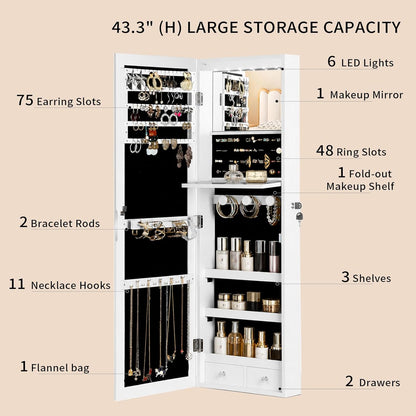 over the door jewelry organizer, wall mounted jewelry showing dimensions