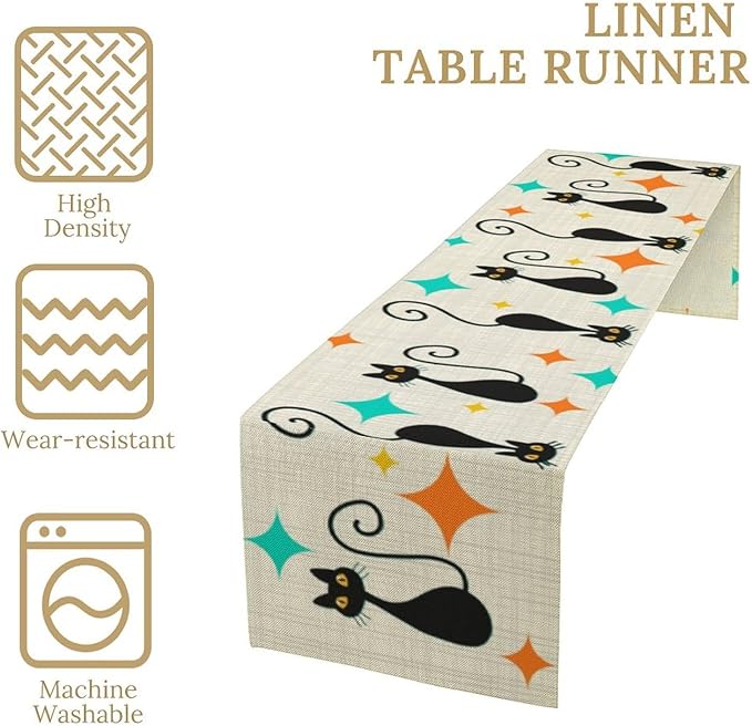 Mid Century Cat Table Runner, 13x90 Inch - Image 4