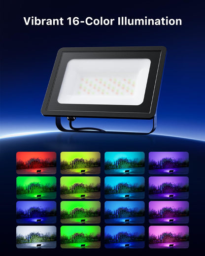 FALOVE 2 Pack Outdoor RGBW Flood Lights by Dual Remote for Halloween Decor