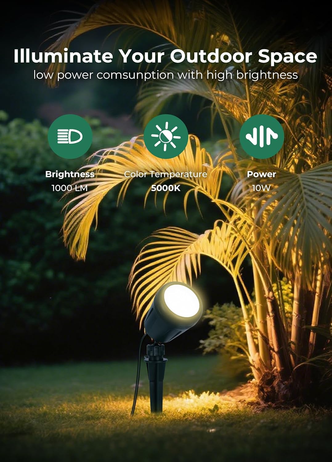 Christmas Spotlights Outdoor, 120V Plug-in Halloween Spot Light, 5000K LED Landscape Lighting with 5 Color Lenses (Red Green Blue Purple Yellow), IP67 Waterproof, 4 Pack