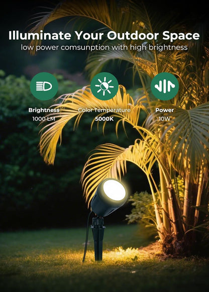 Christmas Spotlights Outdoor, 120V Plug-in Halloween Spot Light, 5000K LED Landscape Lighting with 5 Color Lenses (Red Green Blue Purple Yellow), IP67 Waterproof, 4 Pack