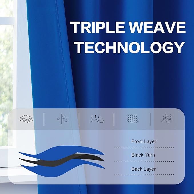 DUALIFE Royal Blue Curtains Room Darkening Curtains，Rod Pocket and Back Tab - Image 4