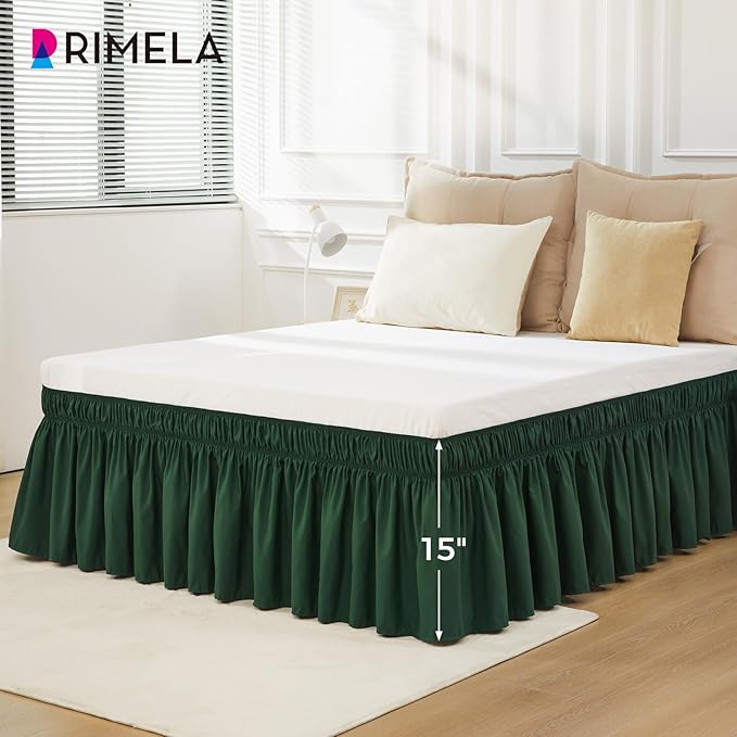 RIMELA Dark Green Bed Skirt Queen Size 15 Inch Drop, Elastic Bed Skirting - Image 5