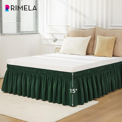 RIMELA Dark Green Bed Skirt Queen Size 15 Inch Drop, Elastic Bed Skirting - Image 5