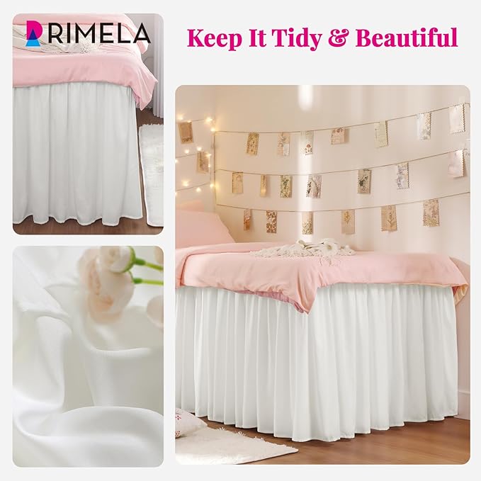RIMELA Dorm Bed Skirt Twin XL 36 Inch Drop, Warm White Bedskirt Solid Silky - Image 4