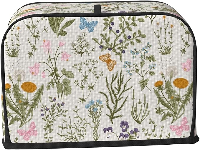 Vintage Flower Wild Herb Floral 2 Slice Toaster Cover, Waterproof Toaster Dust - Image 3