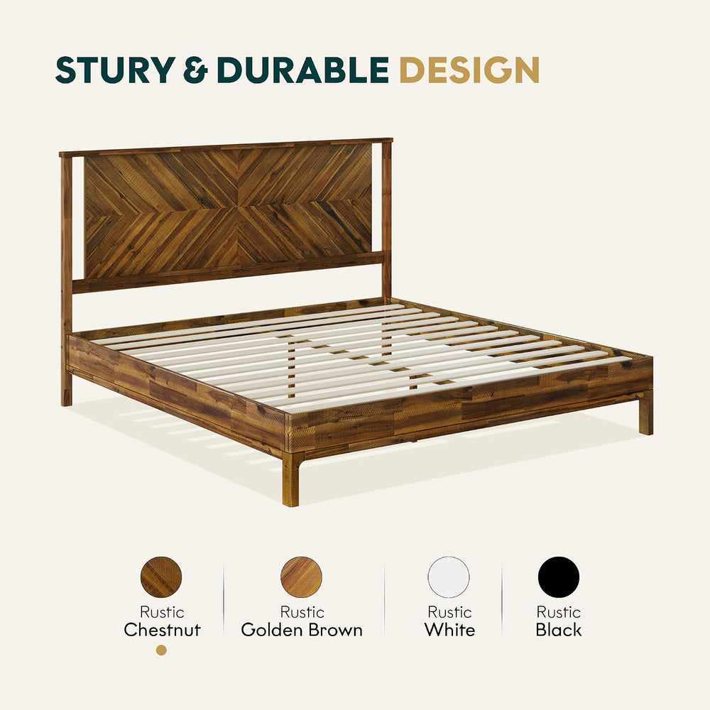Bme Vivian King Bedframe with Herringbone Headboard, Scandinavian, Chestnut