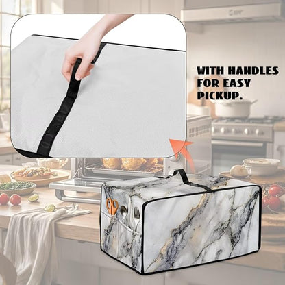 White Marble Texture Print Microwave Oven Dust Cover Sturdy Polyester-Linen - Image 5