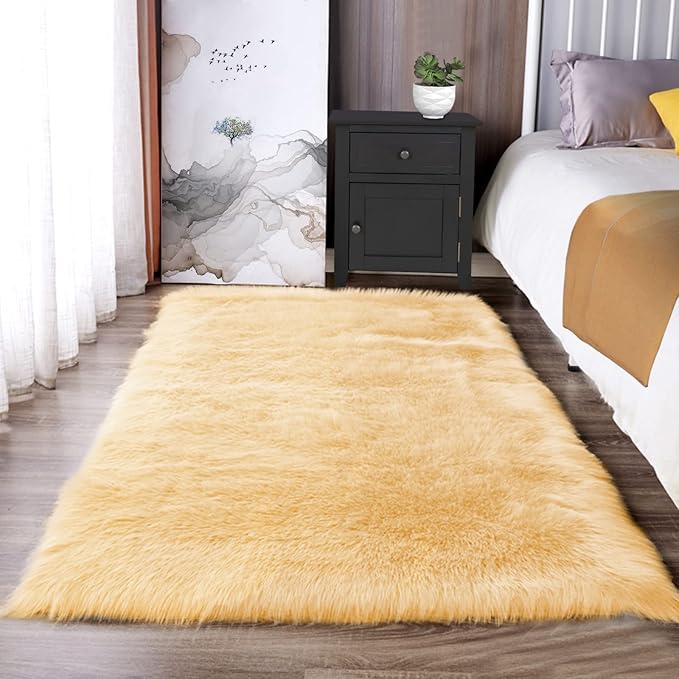 Latepis 3x4 Rugs Yellow Fur Rug Washable Faux Sheepskin Rug Shag Fluffy Rugs by Latepis