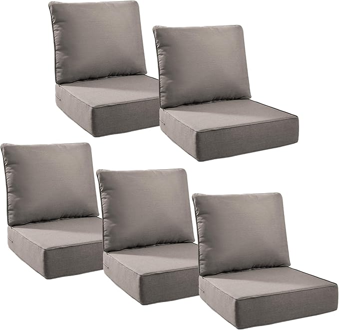 6" Thick Outdoor Cushions 24x24x6, 5-Set Deep Seat Patio Cushions by Pugire