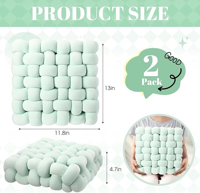 Wenqik 2 Pcs Knot Pillows Square Knotted Plush Throws Soft Accent Pillows - Image 3