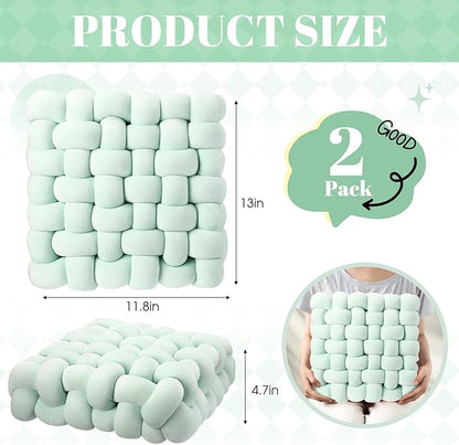 Wenqik 2 Pcs Knot Pillows Square Knotted Plush Throws Soft Accent Pillows - Image 3