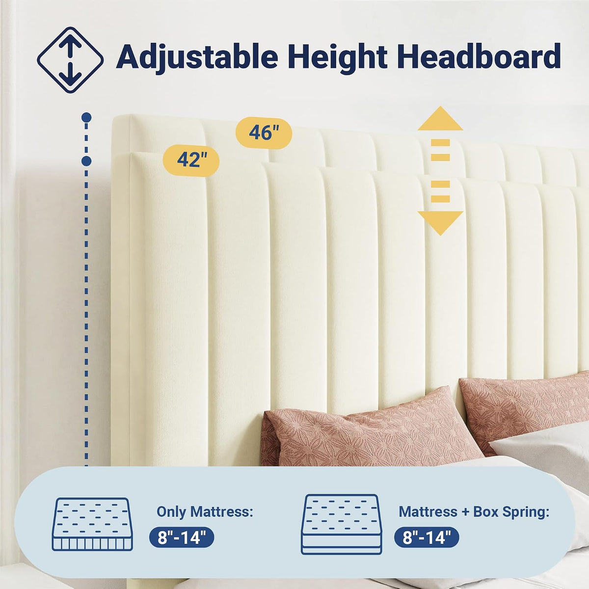 allewie king size storage bed frame, vertical channel, side view