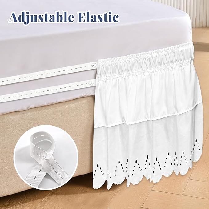 Queen Bed Skirt, Double-Layered Ruffled Eyelet Bed Skirt, Wrap-Around Elastic - Image 5