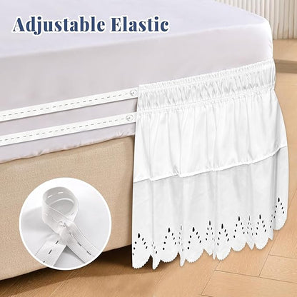 Full Bed Skirt, Double-Layered Ruffled Eyelet Bed Skirt, Wrap-Around Elastic - Image 5