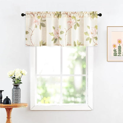 Leeva Pink Floral Printing Kitchen Curtain Valances, Rod Pocket Light Filtering - Image 2