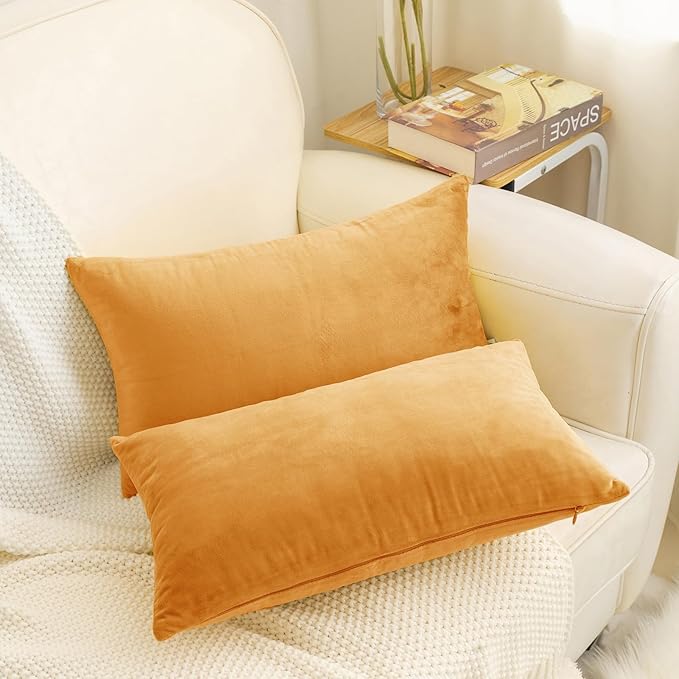 HWY 50 Orange Velvet Rectangular Throw Pillow Covers 12x20 Inch - Image 7