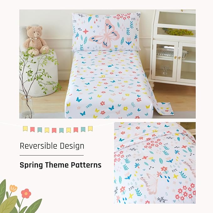 PERFEMET 5 Pieces Girls Bed in A Bag Full Size Reversible Pink Flowers - Image 5