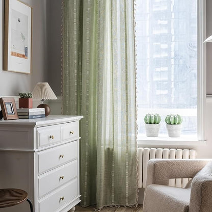 ColorBird Green Linen Curtains 63 inch Length, 2 Panels Boho Linen Living Room - Image 2