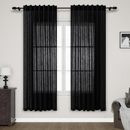 Black Sheer Linen Curtains 70 Inch Length by Nanspring