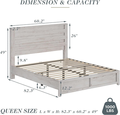 albott farmhouse queen platform bed with 49" headboard shown in use