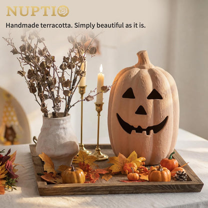 NUPTIO Terracotta Pumpkin Halloween Decor: 15" H Fall Jack O Lantern