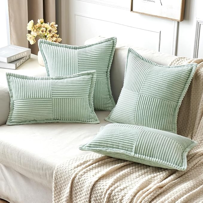 MIULEE Mint Green Corduroy Pillow Covers 20x20 Inch - Image 4