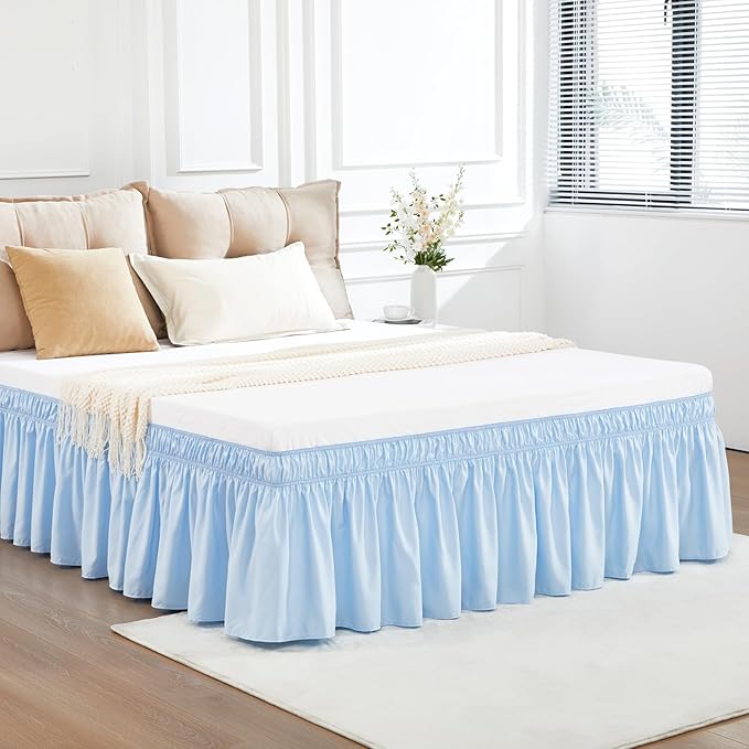 RIMELA Light Blue Bed Skirt King Size 18 Inch Drop, Elastic Bed Skirting - Image 4