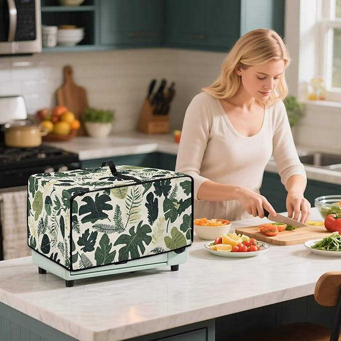 Monstera Palm Leaf Print Microwave Oven Dust Cover Foldable Microwave Toaster - Image 3