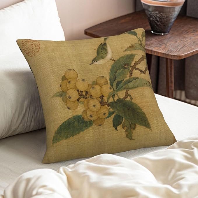Vintage Rustic Chinoiserie Floral Bird Throw Pillow Covers 18x18 Inch Set of 2 - Image 2