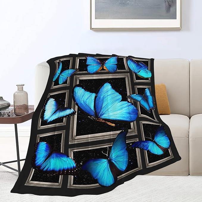 Blue Butterfly Blanket Butterflies Throw Blanket Butterfly Flannel Stuff Merch - Image 5