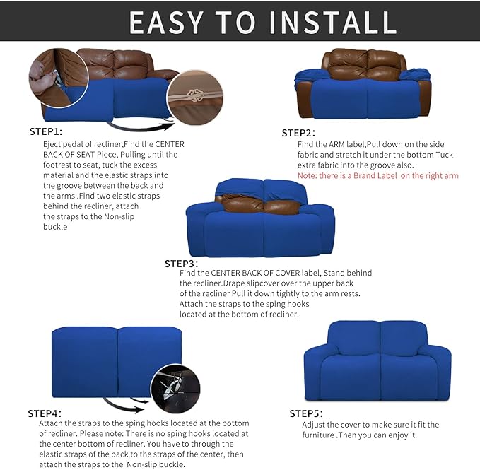 Easy-Going 6 Pieces Recliner Loveseat Stretch Sofa Slipcover Sofa Cover - Image 4
