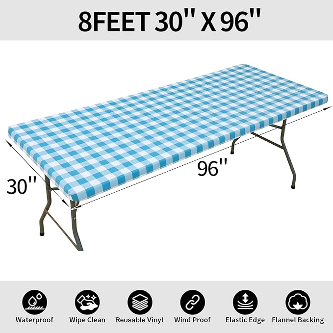 Smiry Rectangle Picnic Table Cloth, Elastic Waterproof Fitted Vinyl Tablecloths - Image 8
