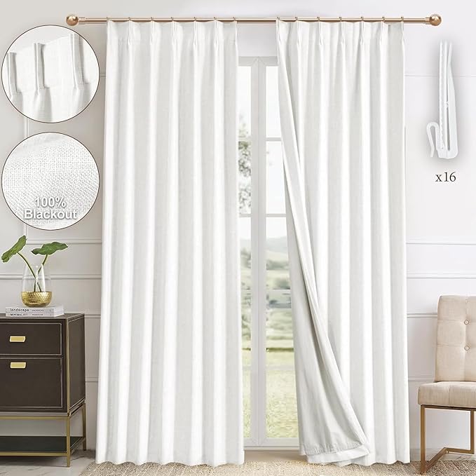 IVAPUPU Pinch Pleated Linen Blend Blackout Curtains by IVAPUPU