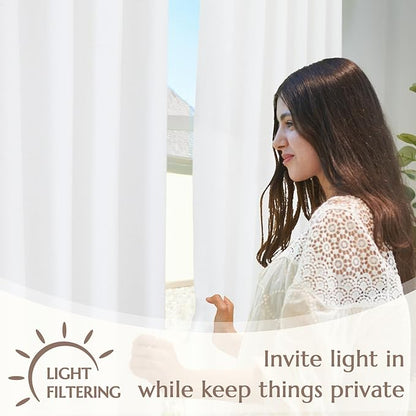 jinchan Linen Curtains with Privacy Lining 96 Inch Length White Farmhouse - Image 6